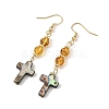 Natural Amber & Abalone Shell/Paua Shell Beads Dangle Earrings EJEW-JE07315-03-4