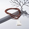 Natural Wood & Pearl Beads Mala Prayer Necklace NJEW-JN03756-2