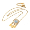 Woven Net with Evil Eye Natural Shell with Enamel Pendant Necklaces NJEW-E104-02G-2