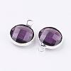 Silver Color Plated Brass Glass Flat Round Charms GLAA-M003-A-01S-2