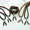 Natural Wood & Coconut Beaded Four Loops Wrap Bracelet Necklace with Gourd BJEW-JB08539-2