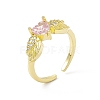 Pink Cubic Zirconia Heart with Wing Open Cuff Ring RJEW-I091-17G-1