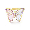 Butterfly Brass Micro Pave Cubic Zirconia Adjustable Rings for Women RJEW-I103-059G-2