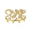 Cubic Zirconia Leaf Wrap Open Cuff Ring RJEW-N035-112-1