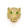 Rack Plating Brass Micro Pave Cubic Zirconia Leopard Hollow Beads X-ZIRC-I012-18G-RS-1