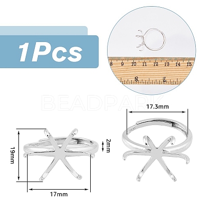 Adjustable Rhodium Plated 925 Sterling Silver Ring Findings STER-WH0019-03P-1
