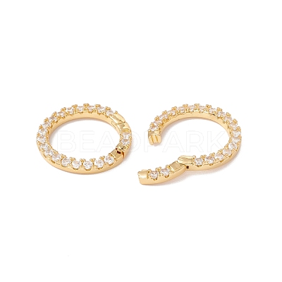 Rack Plating Brass Micro Pave Clear Cubic Zirconia Spring Gate Ring ZIRC-C040-25G-1