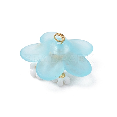 7Pcs Glass Seed Beaded Flower Pendants PALLOY-MZ01128-1