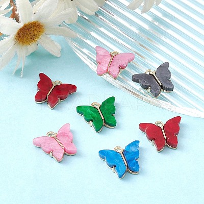 10Pcs 5 Colors Alloy Acrylic Pendants MACR-YW0002-56-1