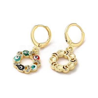 Evil Eye Golden Brass Dangle Leverback Earrings EJEW-Q797-01C-G-1