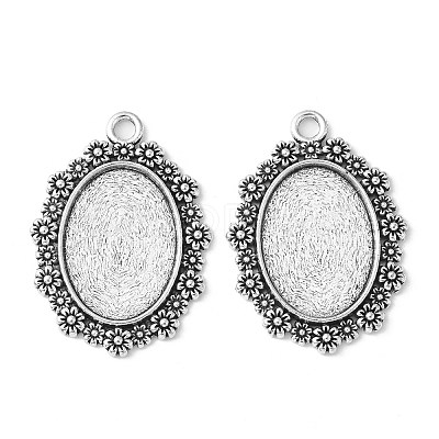 Vintage Tibetan Style Alloy Flower Pendant Cabochon Bezel Settings TIBEP-O006-03AS-1