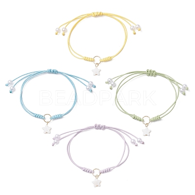 4Pcs 4 Colors Star Freshwater Shell Charm Bracelets BJEW-JB12415-1