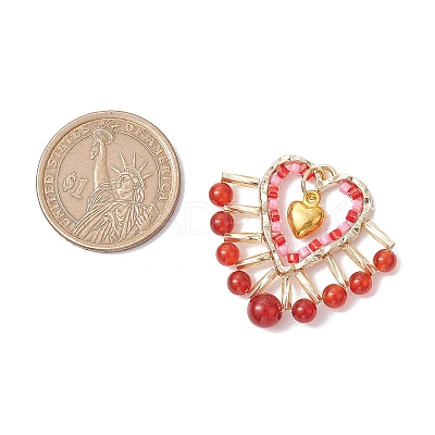 Natural Carnelian(Dyed & Heated) & Glass Seed Beads Pendants PALLOY-MZ00444-02-1