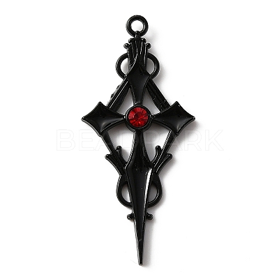 Siam Rhinestone Cross Pendant with Black Enamel ENAM-WH0001-06EB-02-1