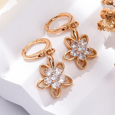 Brass Micro Pave Clear Cubic Zirconia Leverback Earrings EJEW-K300-53G-1
