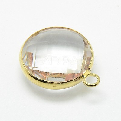 Golden Tone Brass Glass Pendants GLAA-J018B-G-1