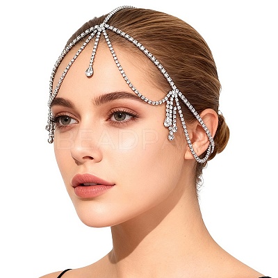 Brass Rhinestone Bridal Headbands for Women OHAR-WH20014-003S-1