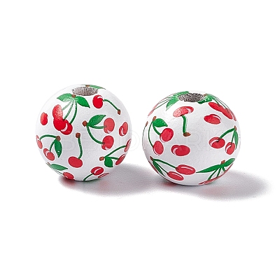 Fruit Printed Wood European Beads WOOD-G013-01C-1