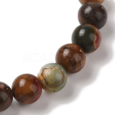 8mm Round Natural Polychrome Jasper/Picasso Stone/Picasso Jasper Braided Bead Bracelets BJEW-C067-01B-19-1