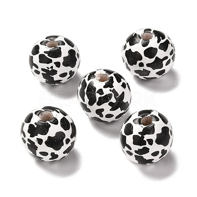 Printed Wood European Beads X-WOOD-F011-06-1