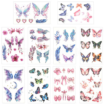 10 Sheets 10 Colors Butterfly Pattern Glitter Body Art Tattoos AJEW-SP0002-80-1