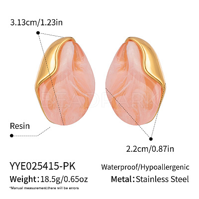Oval 304 Stainless Steel & Resin Stud Earrings QS3167-2-1