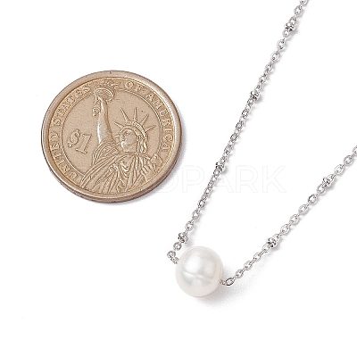 Round Natural Cultured Freshwater Pearl Pendant Necklaces NJEW-JN04965-1