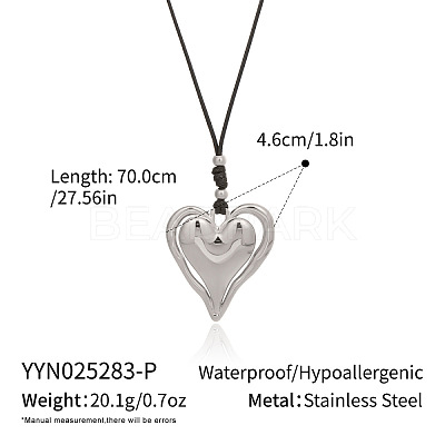 Elegant 304 Stainless Steel Heart Pendant Black Cord Necklaces for Women BE2409-2-1