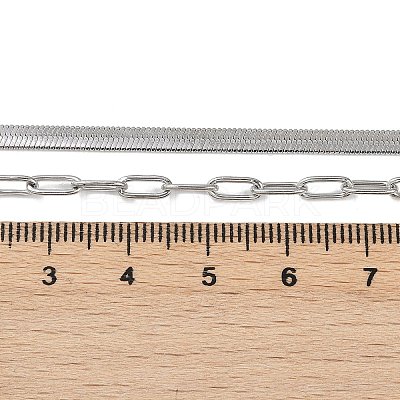 Non-Tarnish 304 Stainless Steel Paperclip & Herringbone Chains Double Layer Necklace for Men Women LS-NJEW-E046-01P-1