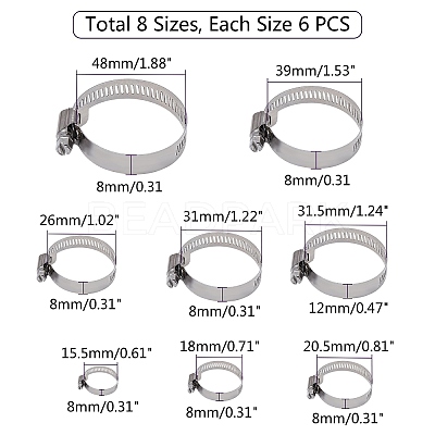 304 Stainless Steel Adjustable Worm Gear Hose Clamps STAS-UN0008-84P-1