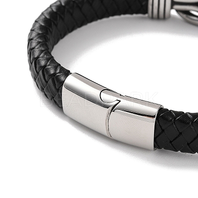 Men's Braided Black PU Leather Cord Bracelets BJEW-K243-19AS-1