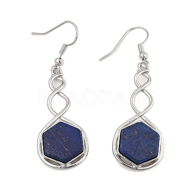 Hexagon Natural Lapis Lazuli Dangle Earrings EJEW-K298-01P-04-1