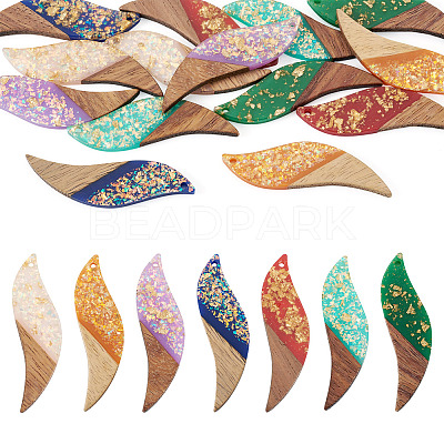 14Pcs 7 Colors Opaque Resin and Walnut Wood Big Pendants RESI-TA0005-12-1