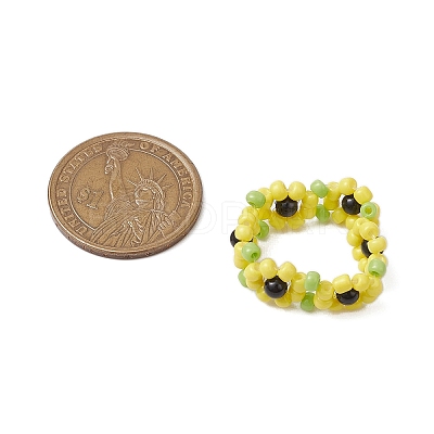 Flower Glass Stretch Rings for Women RJEW-JR00769-1