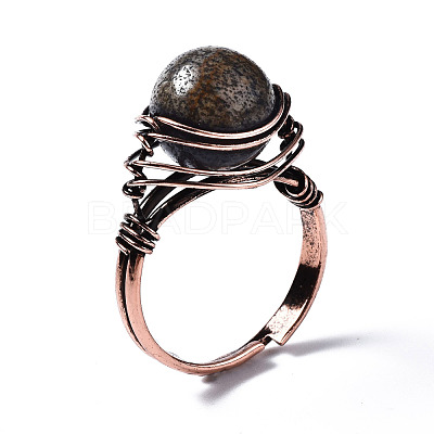 Adjustable Natural & Synthetic Gemstone Round Finger Rings RJEW-T020-01R-1