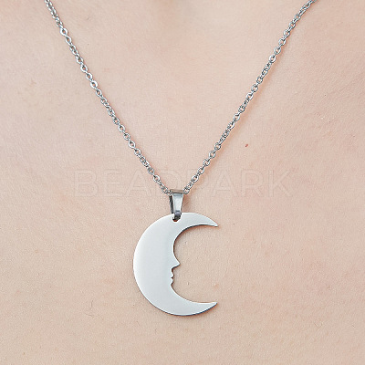 Non-Tarnish 201 Stainless Steel Crescent Moon Pendant Necklace NJEW-OY002-12-1