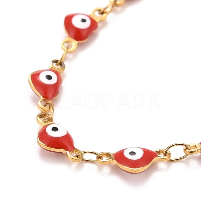 Enamel Heart with Evil Eye Link Chains Bracelet BJEW-P271-07G-1