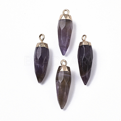 Top Golden Plated Natural Amethyst Pointed Pendants X-G-S359-078F-1