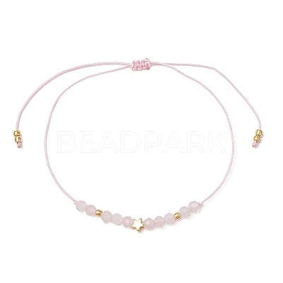 Natural Round Rose Quartz Beads Braided Bead Bracelets for Women BJEW-JB11655-07-1