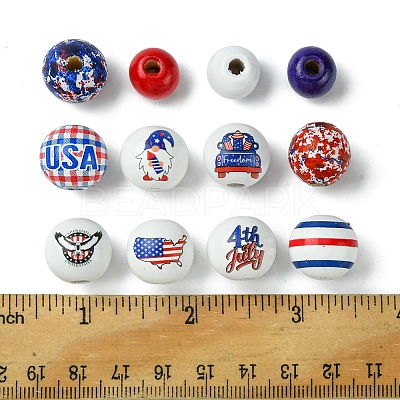 75Pcs 12 Styles Independence Day Theme Wood European Beads WOOD-FS0001-22-1