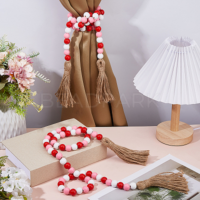 2Pcs Valentine's Day Wood Beads Pendant Decorations HJEW-FH00271-1
