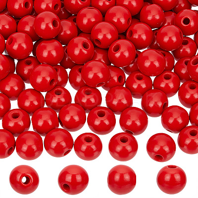 Spray Painted Round Natural Schima Wood Beads WOOD-PA0001-81C-01-1