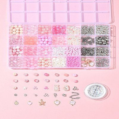 DIY Round Glass & CCB Plastic Beads Bracelets Making Kits DIY-FS0007-56B-1