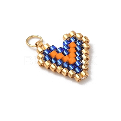 Glass Seed Beaded Heart Charms PALLOY-MZ00925-1