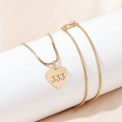 Brass Heart with Lucky Number 333 Pendant Necklaces & Alloy Pendants Sets SJEW-P005-01G-1