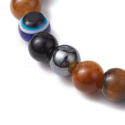 Round Gemstone Beaded Stretch Bracelets BJEW-JB11005-1