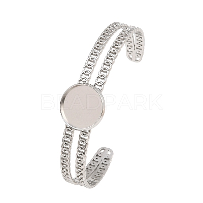 304 Stainless Steel Blank Cuff Bangle Bases with Flat Round Tray SA-CBA82C8-05A-P-1