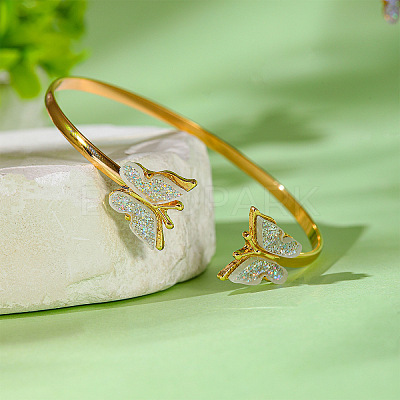 Butterfly Alloy Acrylic Pendant Necklace & Stud Dangle Earring & Cuff Bangles Sets for Women FS-WG2F59A-01-1
