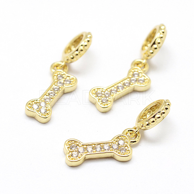 Brass Micro Pave Grade AAA Cubic Zirconia European Dangle Charms KK-P126-39G-NR-1
