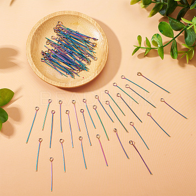 100Pcs 2 Style Rainbow Color 304 Stainless Steel Eye Pins STAS-PJ0001-17-1